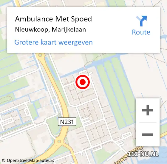 Locatie op kaart van de 112 melding: Ambulance Met Spoed Naar Nieuwkoop, Marijkelaan op 7 juli 2024 21:10