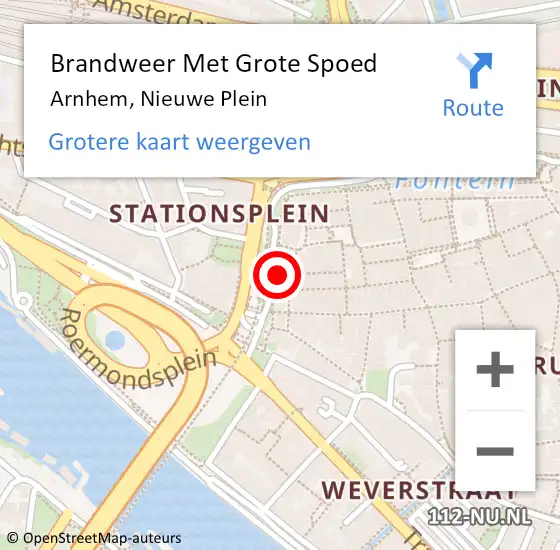 Locatie op kaart van de 112 melding: Brandweer Met Grote Spoed Naar Arnhem, Nieuwe Plein op 7 juli 2024 21:22