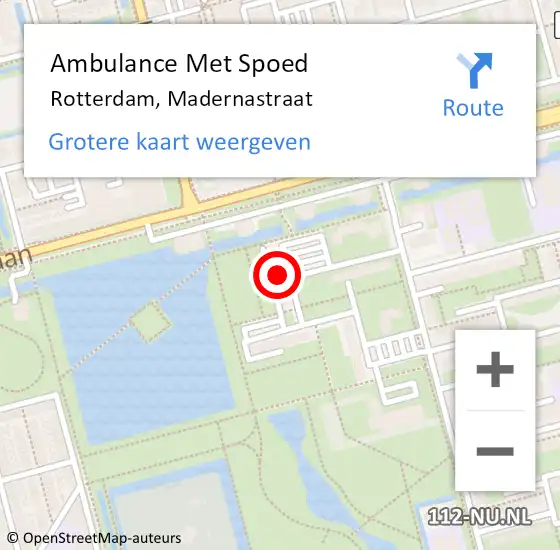 Locatie op kaart van de 112 melding: Ambulance Met Spoed Naar Rotterdam, Madernastraat op 7 juli 2024 21:52