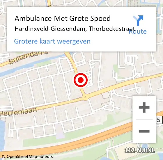 Locatie op kaart van de 112 melding: Ambulance Met Grote Spoed Naar Hardinxveld-Giessendam, Thorbeckestraat op 7 juli 2024 21:55