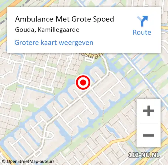 Locatie op kaart van de 112 melding: Ambulance Met Grote Spoed Naar Gouda, Kamillegaarde op 7 juli 2024 21:58