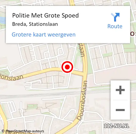 Locatie op kaart van de 112 melding: Politie Met Grote Spoed Naar Breda, Stationslaan op 7 juli 2024 22:12