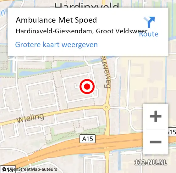 Locatie op kaart van de 112 melding: Ambulance Met Spoed Naar Hardinxveld-Giessendam, Groot Veldsweer op 7 juli 2024 22:12