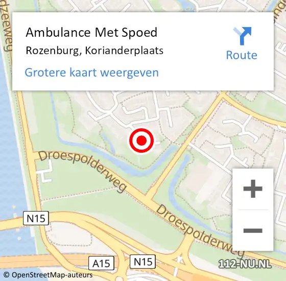 Locatie op kaart van de 112 melding: Ambulance Met Spoed Naar Rozenburg, Korianderplaats op 7 juli 2024 22:17