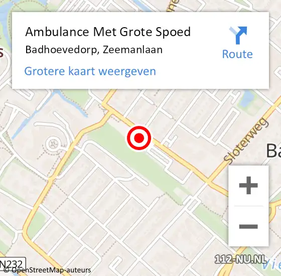 Locatie op kaart van de 112 melding: Ambulance Met Grote Spoed Naar Badhoevedorp, Zeemanlaan op 7 juli 2024 22:33