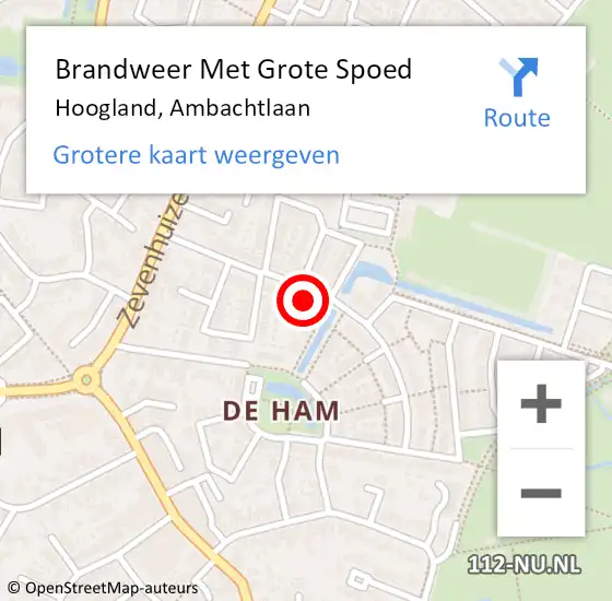 Locatie op kaart van de 112 melding: Brandweer Met Grote Spoed Naar Hoogland, Ambachtlaan op 7 juli 2024 22:38