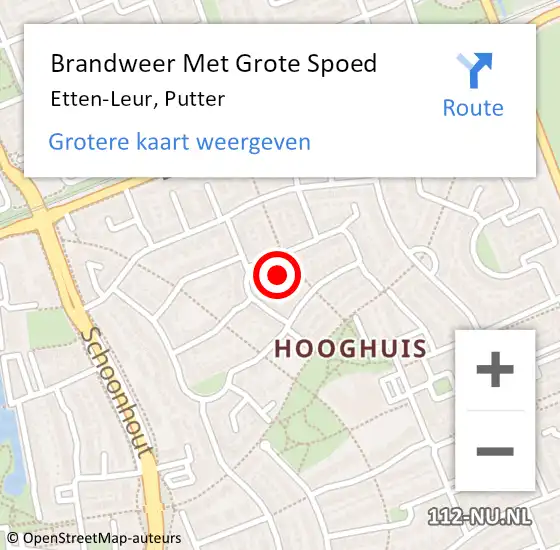 Locatie op kaart van de 112 melding: Brandweer Met Grote Spoed Naar Etten-Leur, Putter op 7 juli 2024 22:39