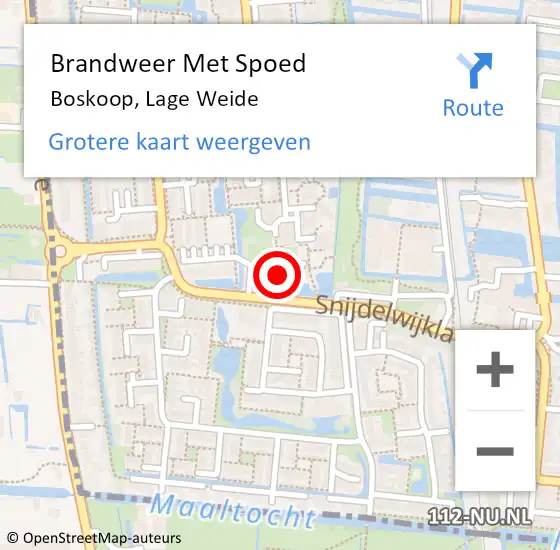 Locatie op kaart van de 112 melding: Brandweer Met Spoed Naar Boskoop, Lage Weide op 7 juli 2024 22:42