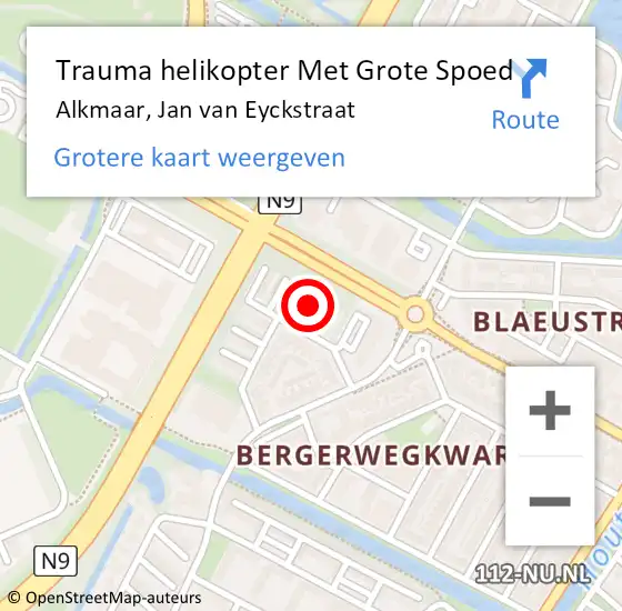 Locatie op kaart van de 112 melding: Trauma helikopter Met Grote Spoed Naar Alkmaar, Jan van Eyckstraat op 7 juli 2024 22:50