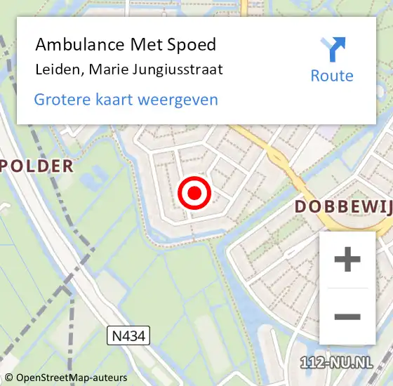 Locatie op kaart van de 112 melding: Ambulance Met Spoed Naar Leiden, Marie Jungiusstraat op 7 juli 2024 23:20