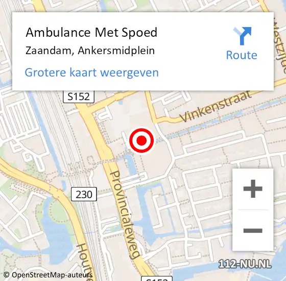 Locatie op kaart van de 112 melding: Ambulance Met Spoed Naar Zaandam, Ankersmidplein op 7 juli 2024 23:25