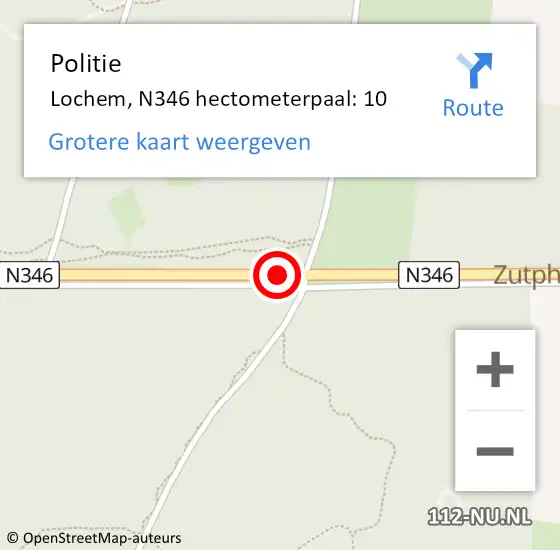 Locatie op kaart van de 112 melding: Politie Lochem, N346 hectometerpaal: 10 op 7 juli 2024 23:36