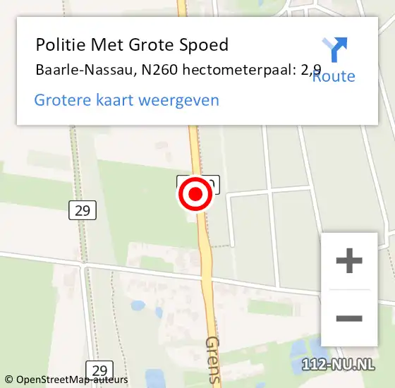 Locatie op kaart van de 112 melding: Politie Met Grote Spoed Naar Baarle-Nassau, N260 hectometerpaal: 2,9 op 8 juli 2024 00:10