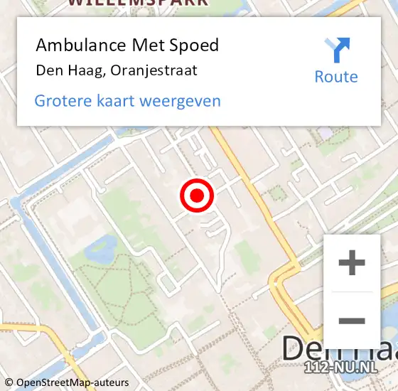 Locatie op kaart van de 112 melding: Ambulance Met Spoed Naar Den Haag, Oranjestraat op 8 juli 2024 00:26