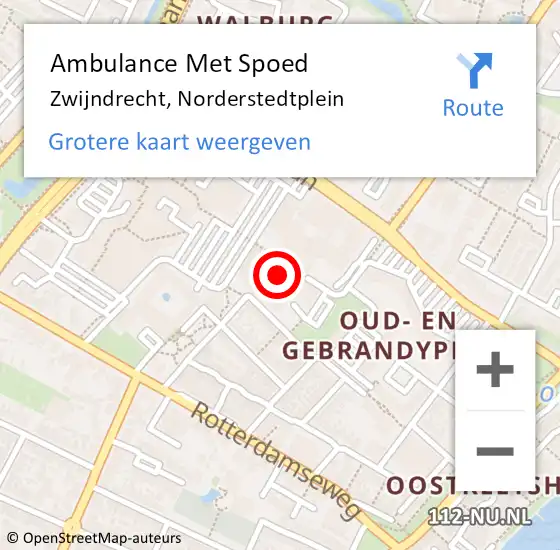 Locatie op kaart van de 112 melding: Ambulance Met Spoed Naar Zwijndrecht, Norderstedtplein op 8 juli 2024 00:52