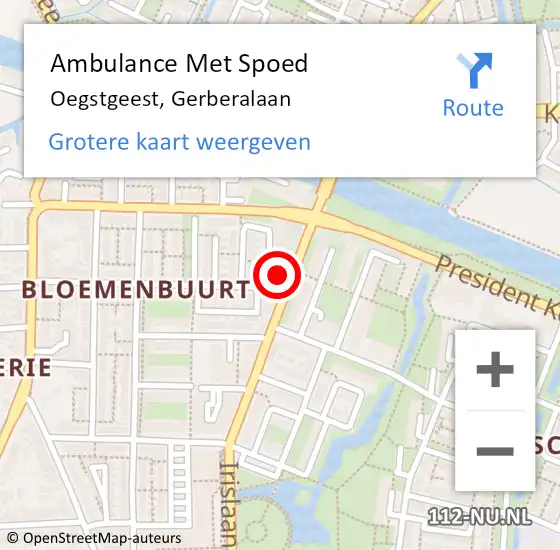 Locatie op kaart van de 112 melding: Ambulance Met Spoed Naar Oegstgeest, Gerberalaan op 8 juli 2024 02:01