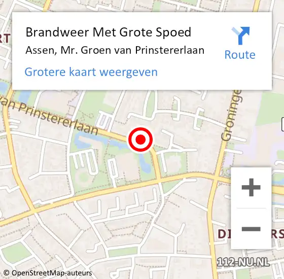 Locatie op kaart van de 112 melding: Brandweer Met Grote Spoed Naar Assen, Mr. Groen van Prinstererlaan op 8 juli 2024 02:17