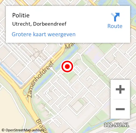 Locatie op kaart van de 112 melding: Politie Utrecht, Dorbeendreef op 8 juli 2024 02:18