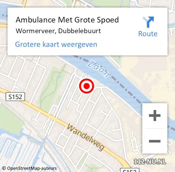 Locatie op kaart van de 112 melding: Ambulance Met Grote Spoed Naar Wormerveer, Dubbelebuurt op 8 juli 2024 03:07