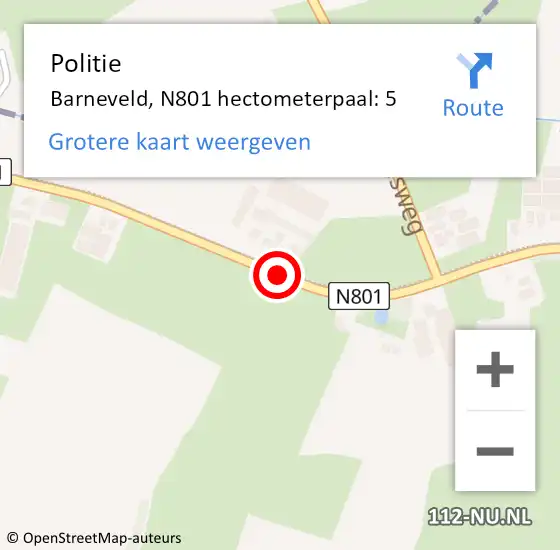 Locatie op kaart van de 112 melding: Politie Barneveld, N801 hectometerpaal: 5 op 8 juli 2024 04:29