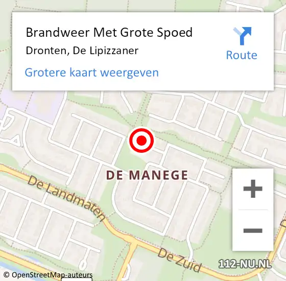 Locatie op kaart van de 112 melding: Brandweer Met Grote Spoed Naar Dronten, De Lipizzaner op 8 juli 2024 05:28