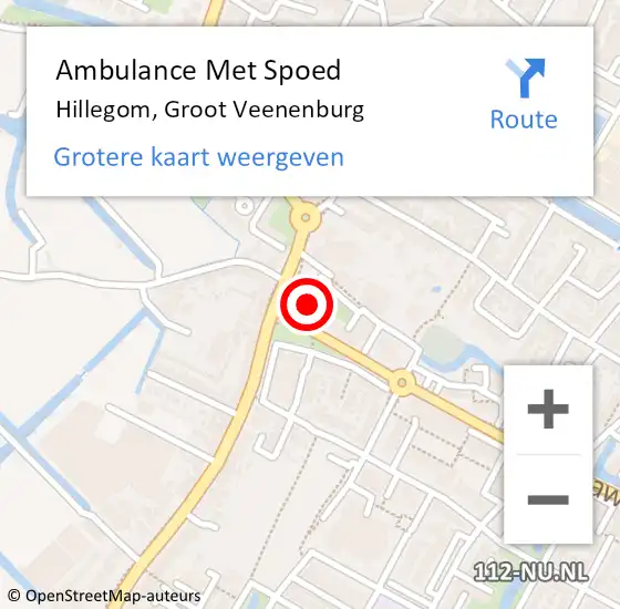 Locatie op kaart van de 112 melding: Ambulance Met Spoed Naar Hillegom, Groot Veenenburg op 8 juli 2024 05:28