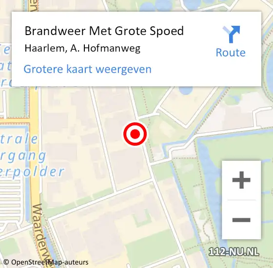 Locatie op kaart van de 112 melding: Brandweer Met Grote Spoed Naar Haarlem, A. Hofmanweg op 8 juli 2024 05:48