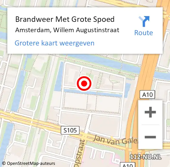 Locatie op kaart van de 112 melding: Brandweer Met Grote Spoed Naar Amsterdam, Willem Augustinstraat op 8 juli 2024 05:56