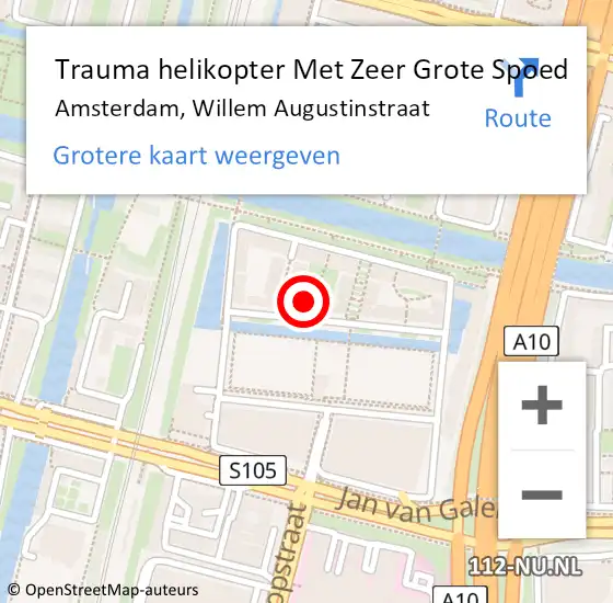 Locatie op kaart van de 112 melding: Trauma helikopter Met Zeer Grote Spoed Naar Amsterdam, Willem Augustinstraat op 8 juli 2024 05:57