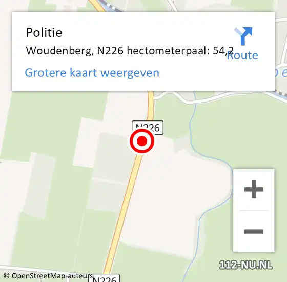 Locatie op kaart van de 112 melding: Politie Woudenberg, N226 hectometerpaal: 54,2 op 8 juli 2024 06:10