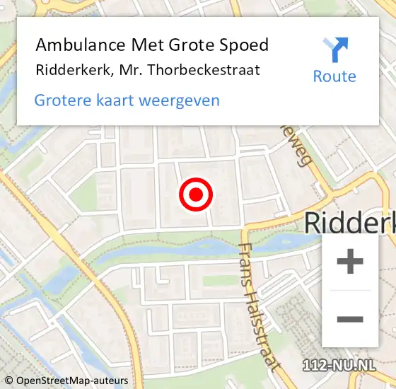 Locatie op kaart van de 112 melding: Ambulance Met Grote Spoed Naar Ridderkerk, Mr. Thorbeckestraat op 8 juli 2024 06:30