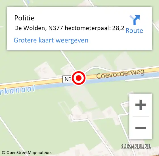 Locatie op kaart van de 112 melding: Politie De Wolden, N377 hectometerpaal: 28,2 op 8 juli 2024 06:45