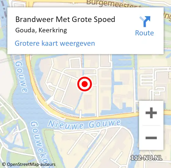 Locatie op kaart van de 112 melding: Brandweer Met Grote Spoed Naar Gouda, Keerkring op 8 juli 2024 06:58