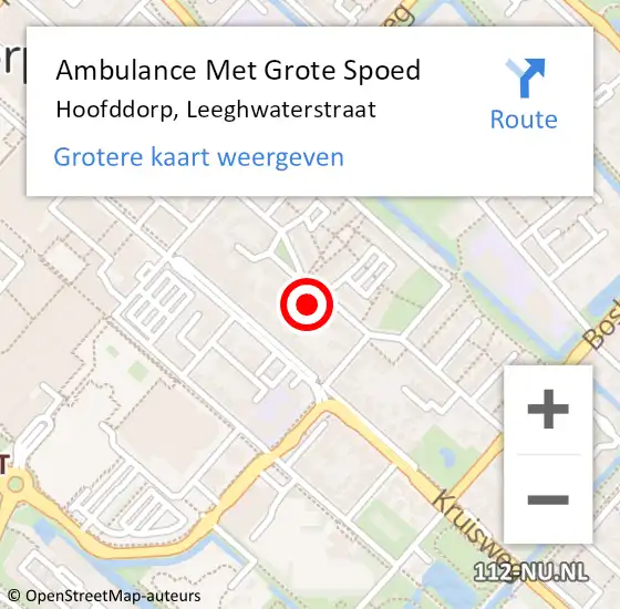 Locatie op kaart van de 112 melding: Ambulance Met Grote Spoed Naar Hoofddorp, Leeghwaterstraat op 8 juli 2024 07:12