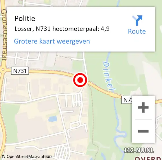 Locatie op kaart van de 112 melding: Politie Losser, N731 hectometerpaal: 4,9 op 8 juli 2024 07:28