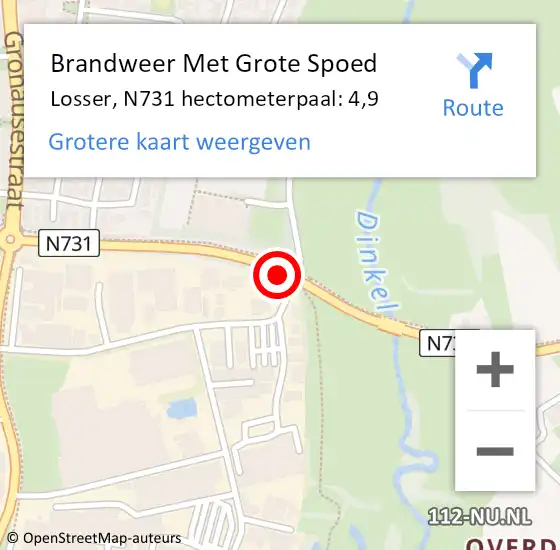 Locatie op kaart van de 112 melding: Brandweer Met Grote Spoed Naar Losser, N731 hectometerpaal: 4,9 op 8 juli 2024 07:29