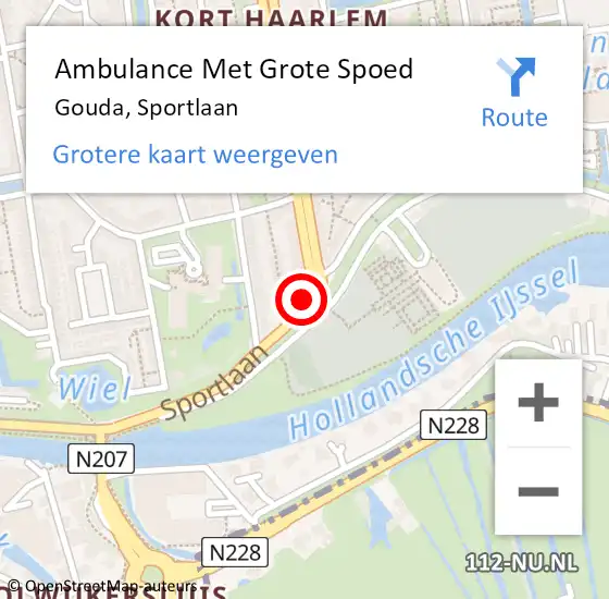 Locatie op kaart van de 112 melding: Ambulance Met Grote Spoed Naar Gouda, Sportlaan op 8 juli 2024 07:31