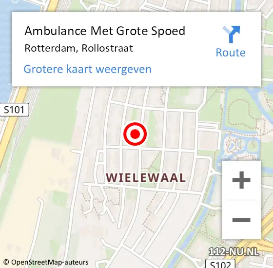 Locatie op kaart van de 112 melding: Ambulance Met Grote Spoed Naar Rotterdam, Rollostraat op 8 juli 2024 07:54