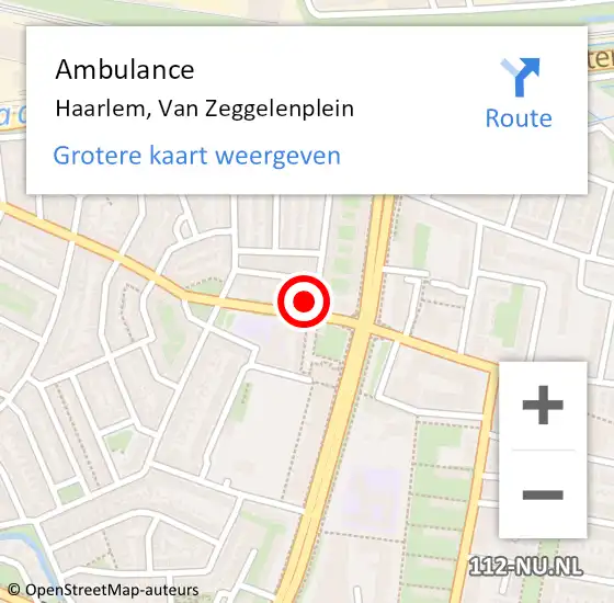 Locatie op kaart van de 112 melding: Ambulance Haarlem, Van Zeggelenplein op 8 juli 2024 08:17