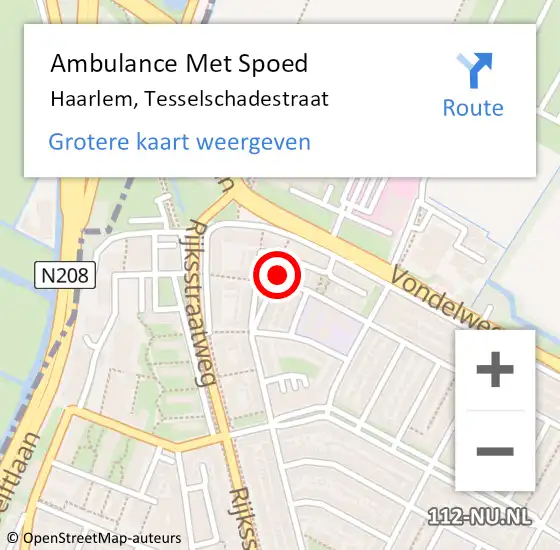 Locatie op kaart van de 112 melding: Ambulance Met Spoed Naar Haarlem, Tesselschadestraat op 8 juli 2024 08:18