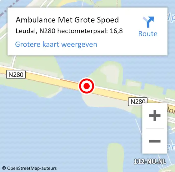 Locatie op kaart van de 112 melding: Ambulance Met Grote Spoed Naar Leudal, N280 hectometerpaal: 16,8 op 8 juli 2024 08:31