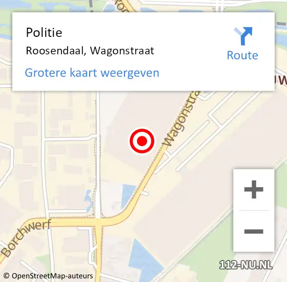 Locatie op kaart van de 112 melding: Politie Roosendaal, Wagonstraat op 8 juli 2024 08:48