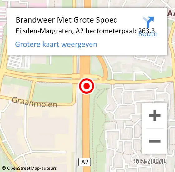 Locatie op kaart van de 112 melding: Brandweer Met Grote Spoed Naar Eijsden-Margraten, A2 hectometerpaal: 263,3 op 8 juli 2024 08:49