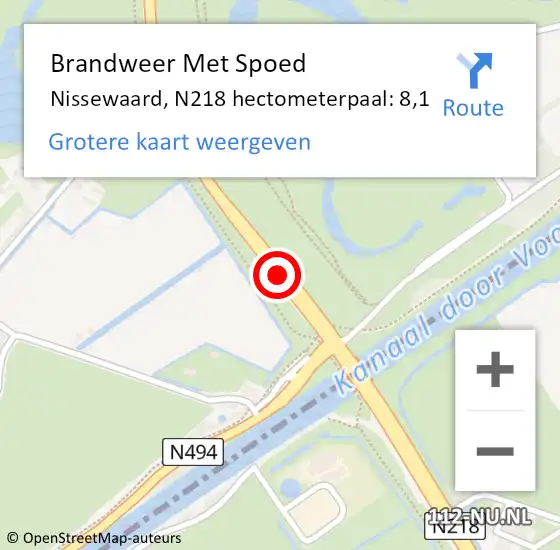 Locatie op kaart van de 112 melding: Brandweer Met Spoed Naar Nissewaard, N218 hectometerpaal: 8,1 op 8 juli 2024 08:59