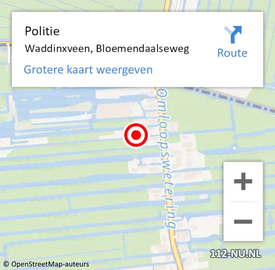 Locatie op kaart van de 112 melding: Politie Waddinxveen, Bloemendaalseweg op 8 juli 2024 09:00