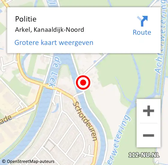 Locatie op kaart van de 112 melding: Politie Arkel, Kanaaldijk-Noord op 8 juli 2024 09:03