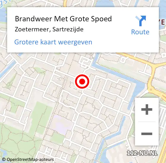 Locatie op kaart van de 112 melding: Brandweer Met Grote Spoed Naar Zoetermeer, Sartrezijde op 8 juli 2024 09:05