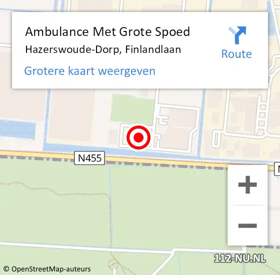 Locatie op kaart van de 112 melding: Ambulance Met Grote Spoed Naar Hazerswoude-Dorp, Finlandlaan op 8 juli 2024 09:12