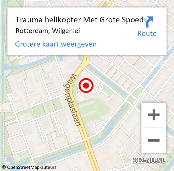 Locatie op kaart van de 112 melding: Trauma helikopter Met Grote Spoed Naar Rotterdam, Wilgenlei op 8 juli 2024 09:18