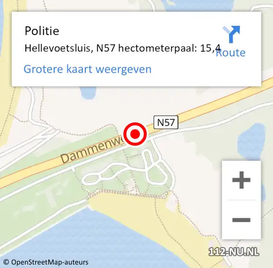 Locatie op kaart van de 112 melding: Politie Hellevoetsluis, N57 hectometerpaal: 15,4 op 8 juli 2024 09:23